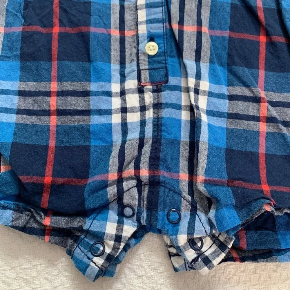 5/$25 Carter's 9 Months Blue Red Plaid Short Sleeve‎ Romper Button Front Cotton